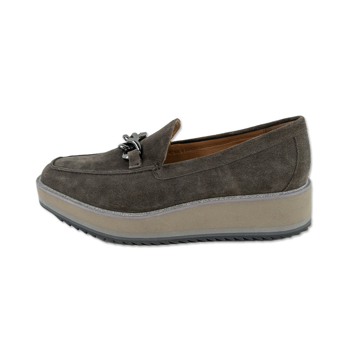 Johnston & Murphy Gracelyn Grey Suede Chain Platform Loafer