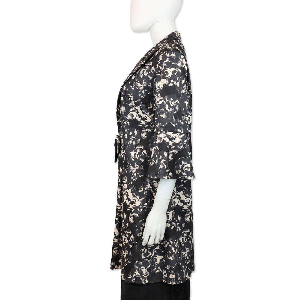 Joseph Ribkoff Black/Gray Floral‎ Print Twill Bow 3/4 Sleeves Jacket