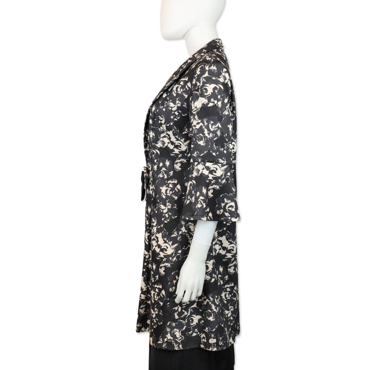Joseph Ribkoff Black/Gray Floral‎ Print Twill Bow 3/4 Sleeves Jacket