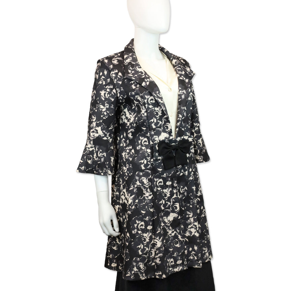 Joseph Ribkoff Black/Gray Floral‎ Print Twill Bow 3/4 Sleeves Jacket