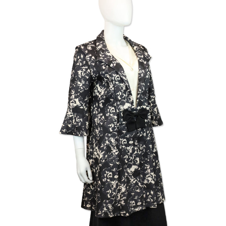 Joseph Ribkoff Black/Gray Floral‎ Print Twill Bow 3/4 Sleeves Jacket