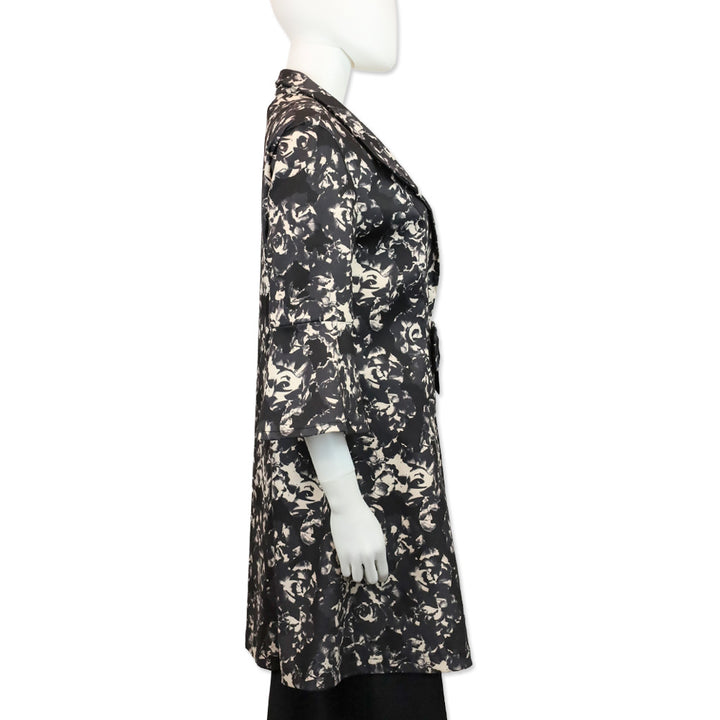 Joseph Ribkoff Black/Gray Floral‎ Print Twill Bow 3/4 Sleeves Jacket