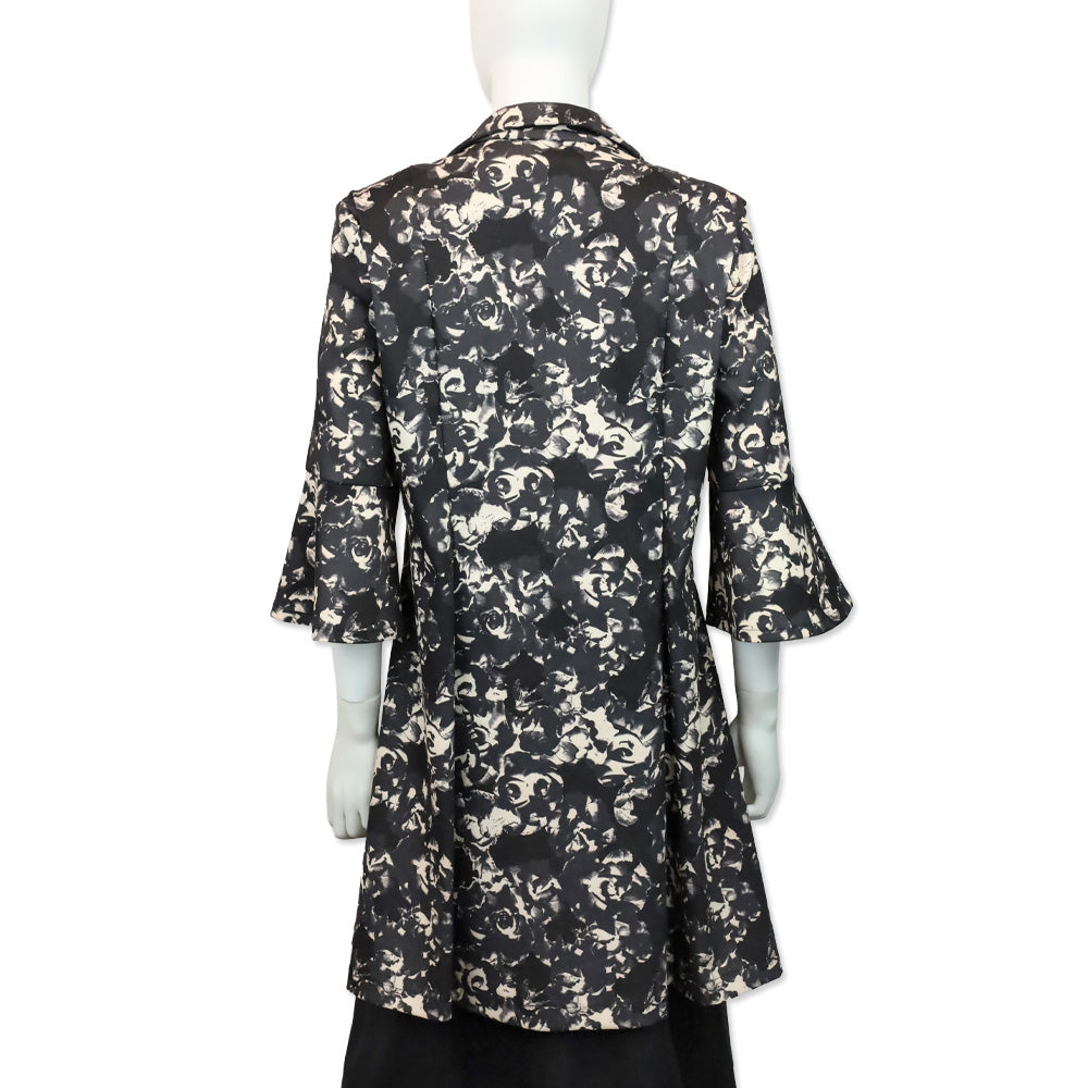 Joseph Ribkoff Black/Gray Floral‎ Print Twill Bow 3/4 Sleeves Jacket