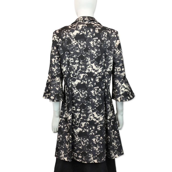 Joseph Ribkoff Black/Gray Floral‎ Print Twill Bow 3/4 Sleeves Jacket