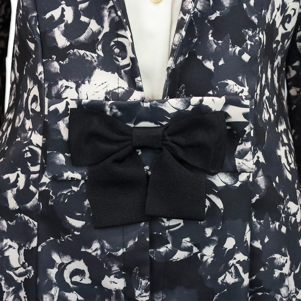 Joseph Ribkoff Black/Gray Floral‎ Print Twill Bow 3/4 Sleeves Jacket
