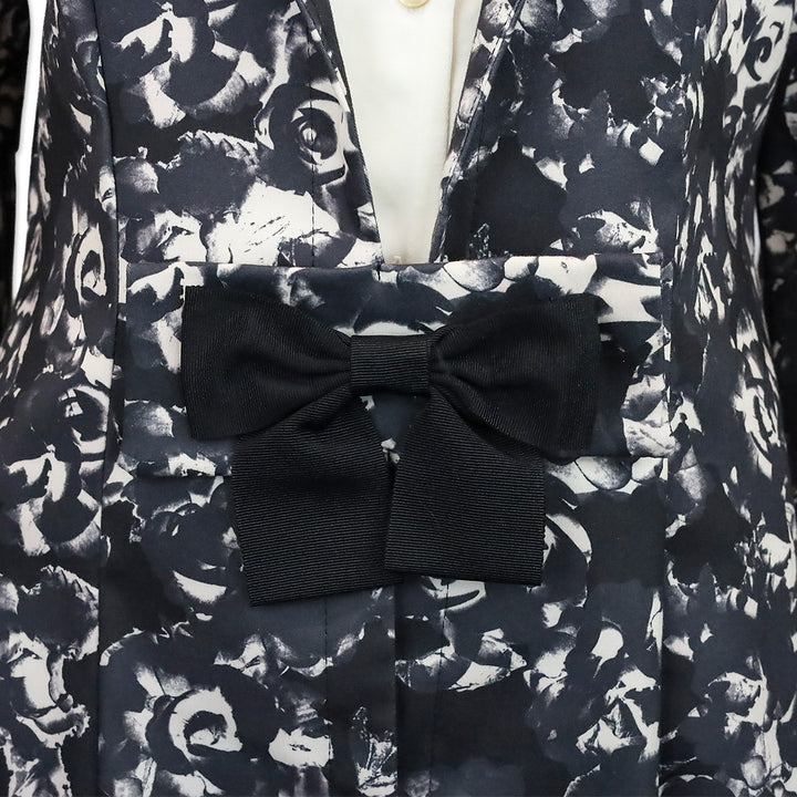 Joseph Ribkoff Black/Gray Floral‎ Print Twill Bow 3/4 Sleeves Jacket