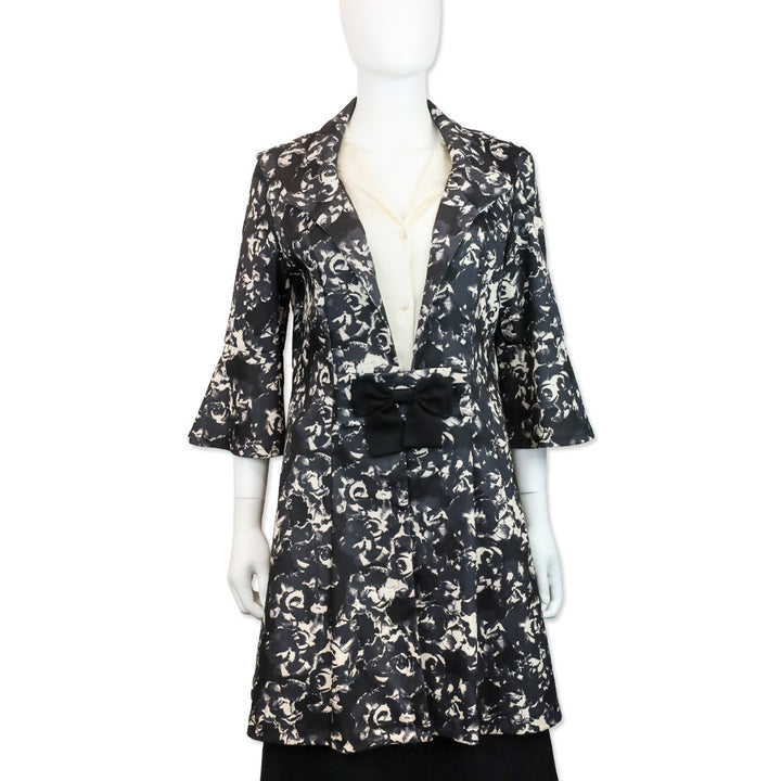 Joseph Ribkoff Black/Gray Floral‎ Print Twill Bow 3/4 Sleeves Jacket