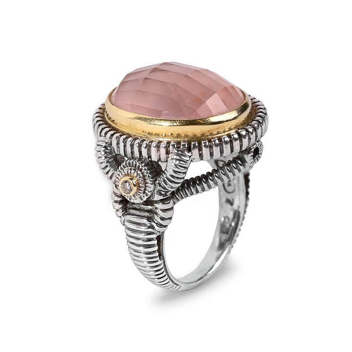 Judith Ripka Pink Quartz & Diamond Two-Tone Cocktail Ring