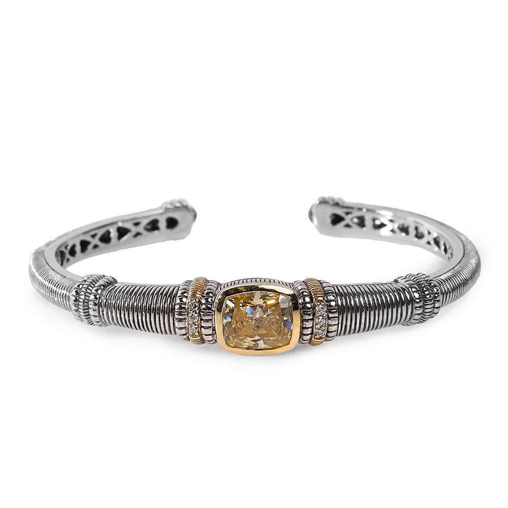 Judith Ripka Sterling Silver Canary & Diamond Cuff Bracelet