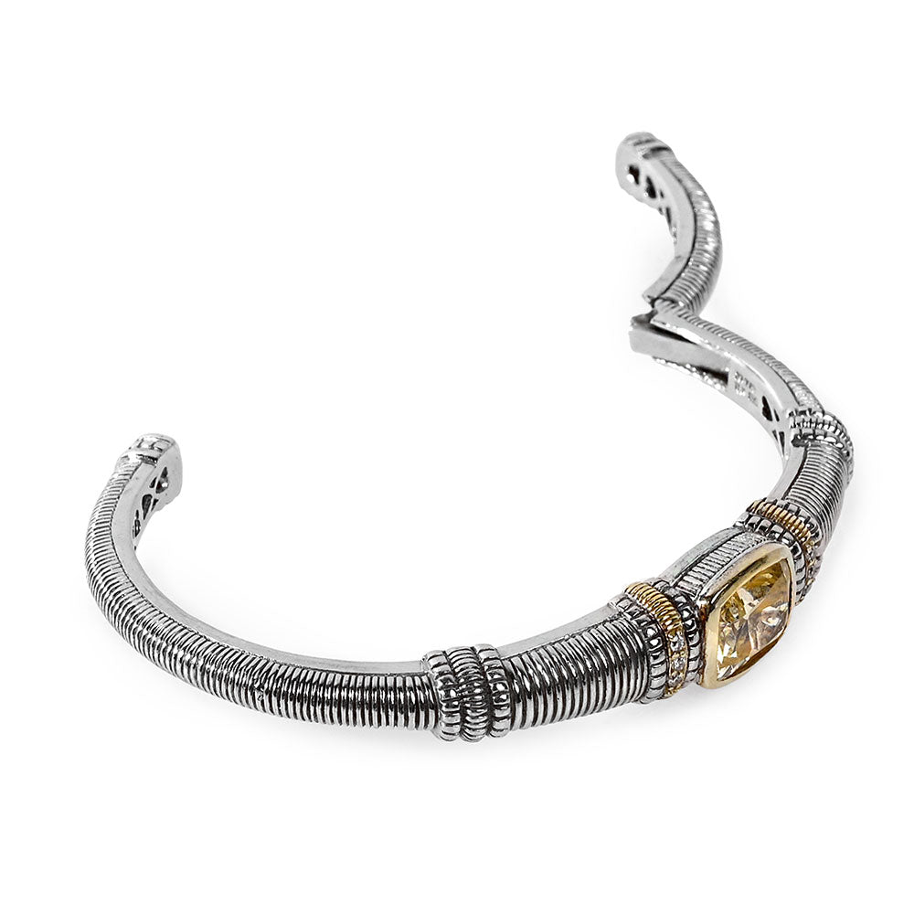 Judith Ripka Sterling Silver Canary & Diamond Cuff Bracelet