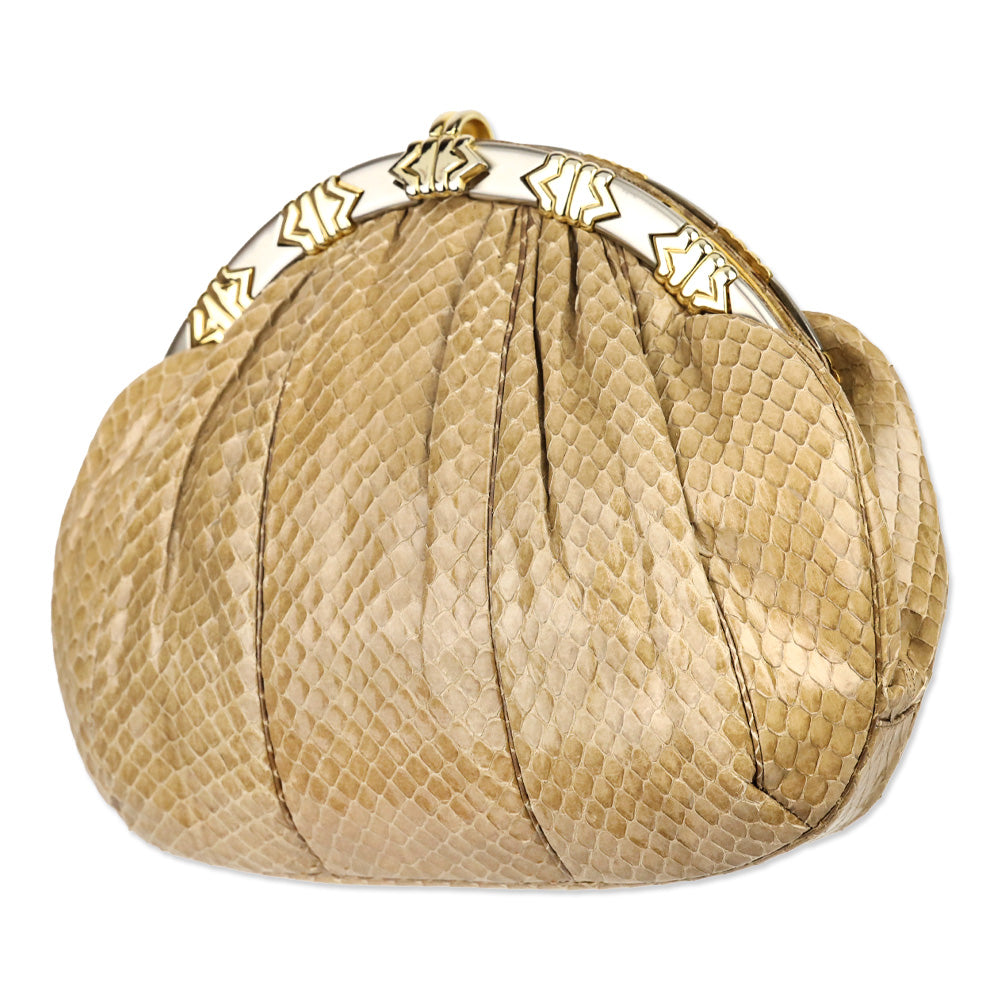 Judith Leiber Beige Snakeskin Medium Clutch with Strap