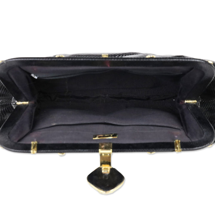 Judith Leiber Black Glossy Snakeskin Leather Large Evening Clutch