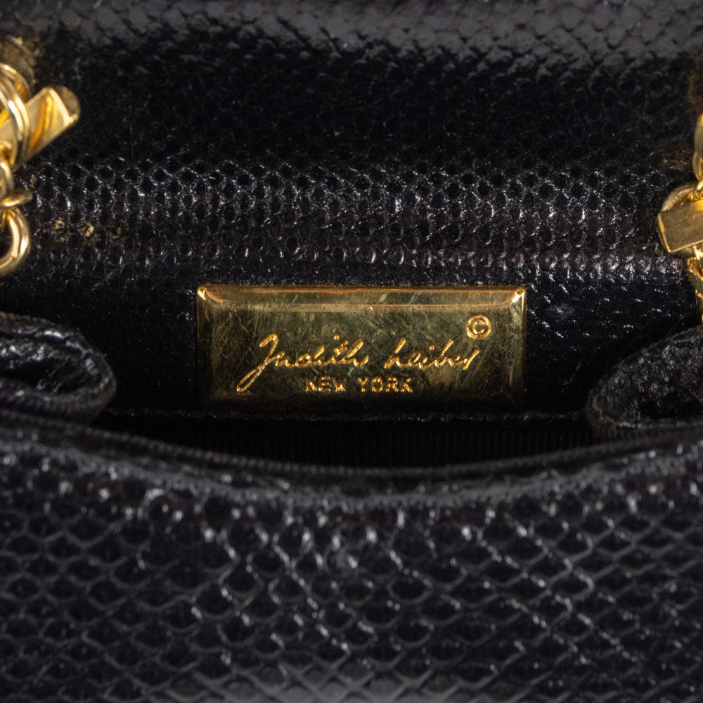 Judith Leiber Black Lizard Leather Mini Purse with Butterfly