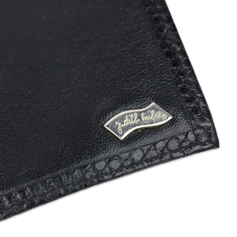 Judith Leiber Black Lizard Skin Mini Tri-fold Wallet with Black Cobochon Stones