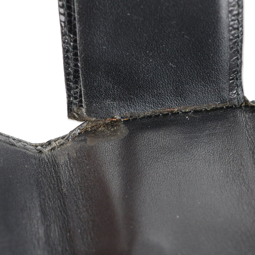 Judith Leiber Black Lizard Skin Mini Tri-fold Wallet with Black Cobochon Stones