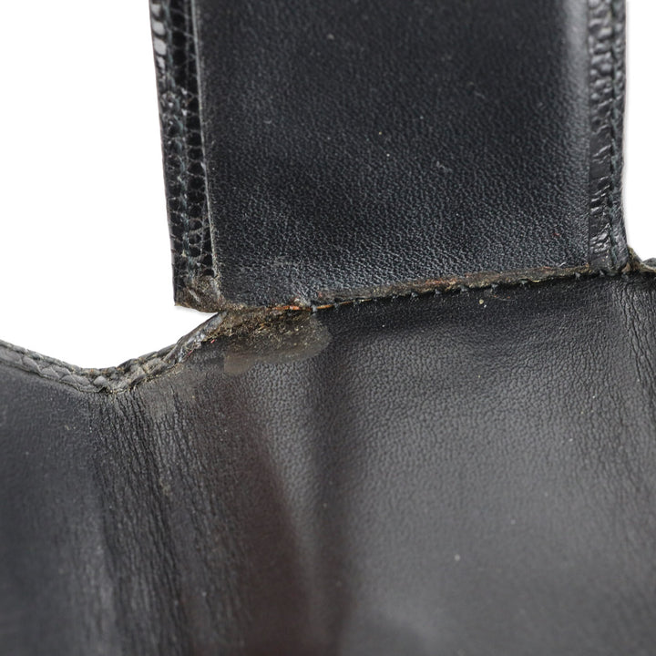 Judith Leiber Black Lizard Skin Mini Tri-fold Wallet with Black Cobochon Stones
