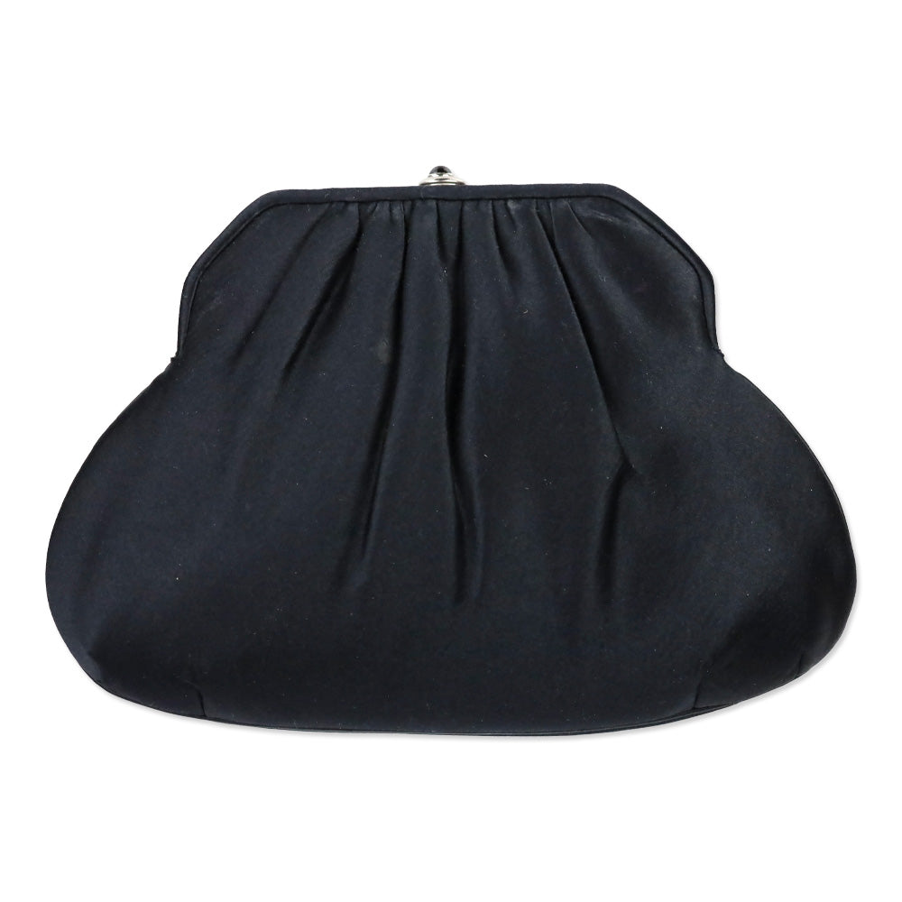 Judith Leiber Black Satin Amethyst & Crystal Filigree Evening Bag