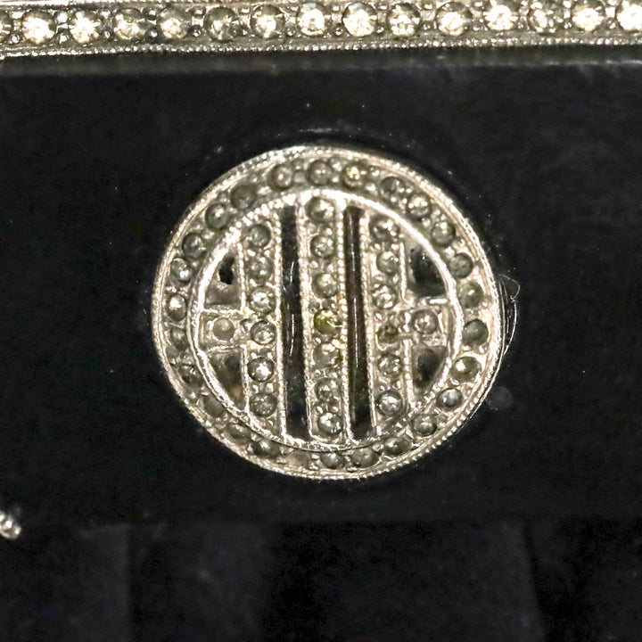 Judith Leiber Black Satin Amethyst & Crystal Filigree Evening Bag