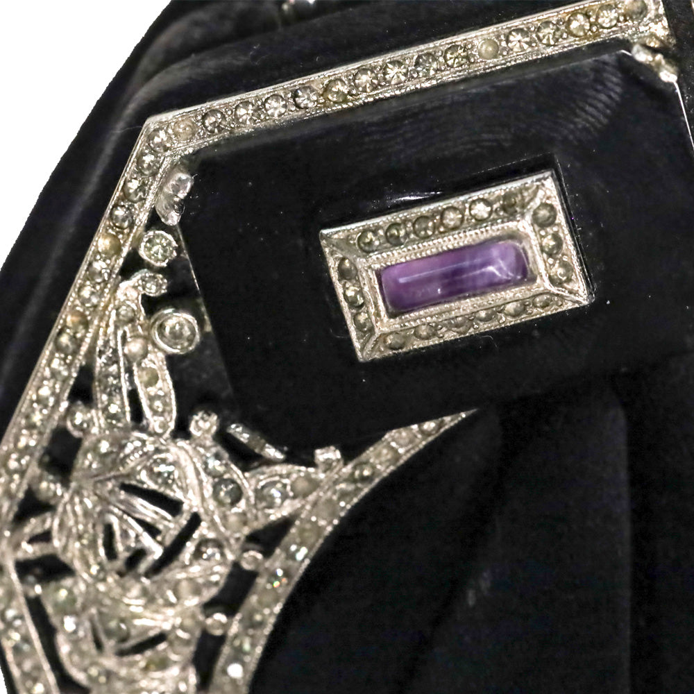 Judith Leiber Black Satin Amethyst & Crystal Filigree Evening Bag