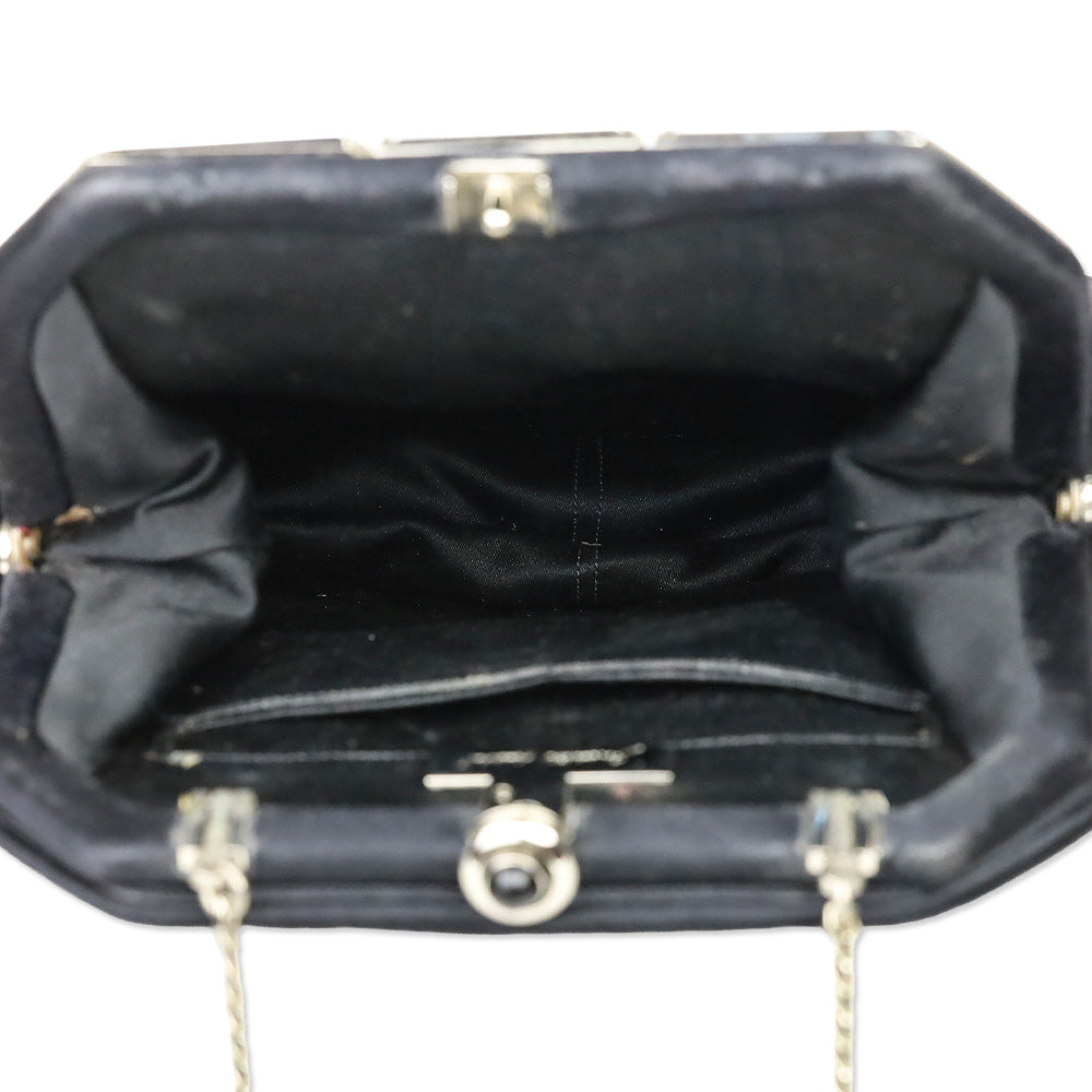 Judith Leiber Black Satin Amethyst & Crystal Filigree Evening Bag