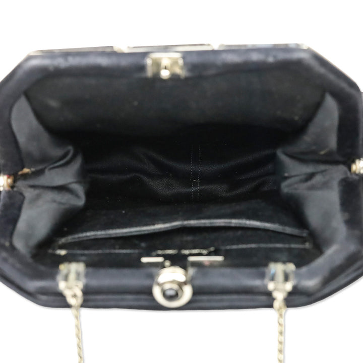 Judith Leiber Black Satin Amethyst & Crystal Filigree Evening Bag