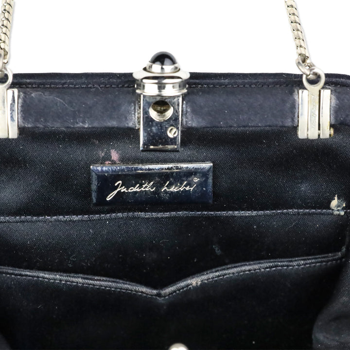 Judith Leiber Black Satin Amethyst & Crystal Filigree Evening Bag