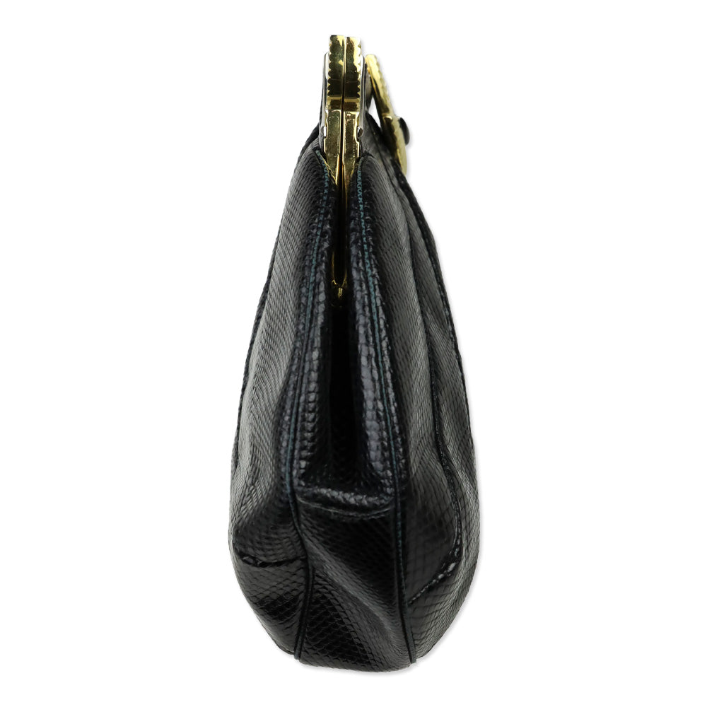 Judith Leiber Black Snakeskin Large Frame Clutch