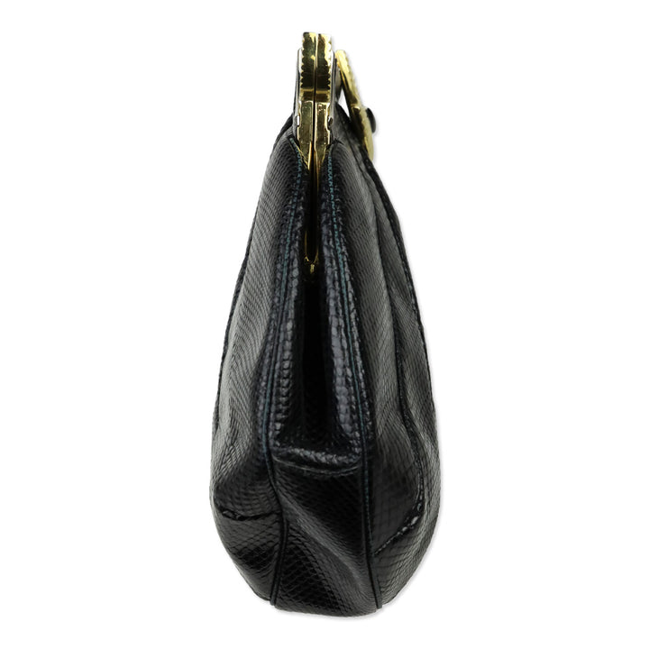 Judith Leiber Black Snakeskin Large Frame Clutch
