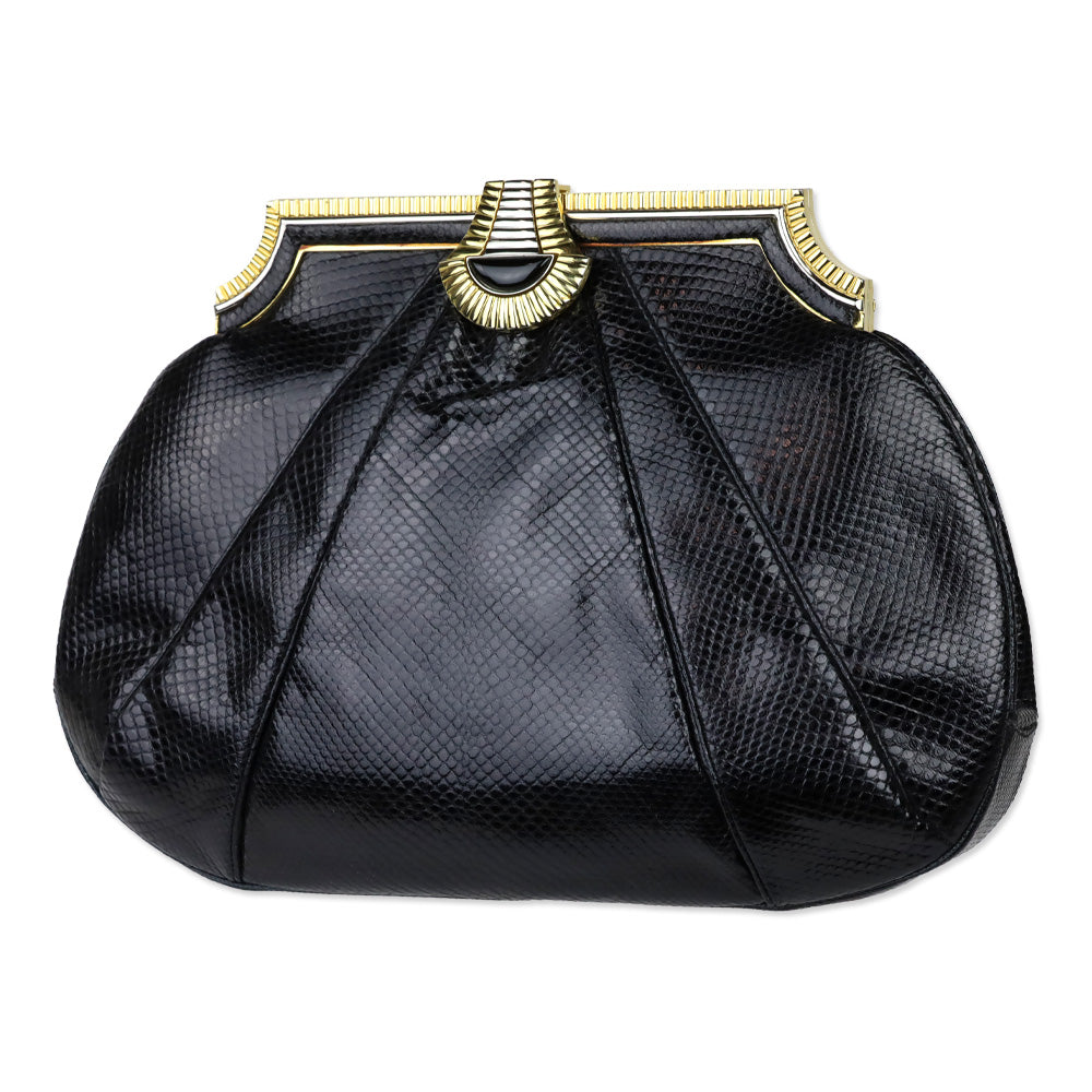 Judith Leiber Black Snakeskin Large Frame Clutch