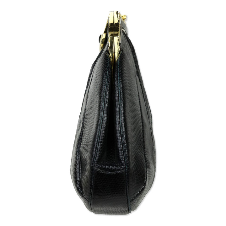 Judith Leiber Black Snakeskin Large Frame Clutch
