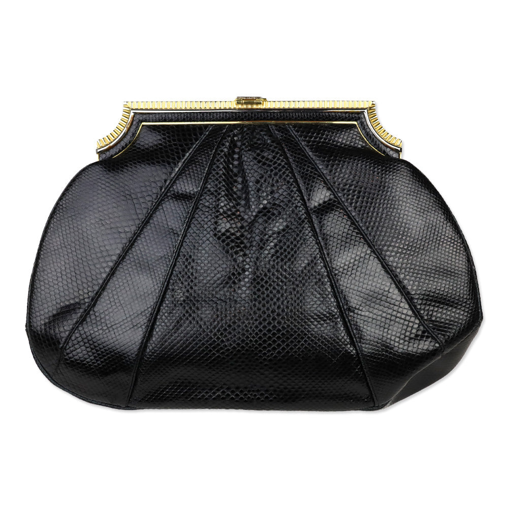 Judith Leiber Black Snakeskin Large Frame Clutch
