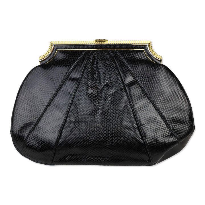 Judith Leiber Black Snakeskin Large Frame Clutch