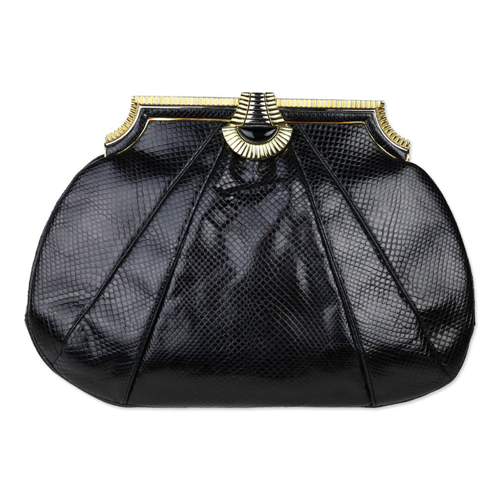 Judith Leiber Black Snakeskin Large Frame Clutch