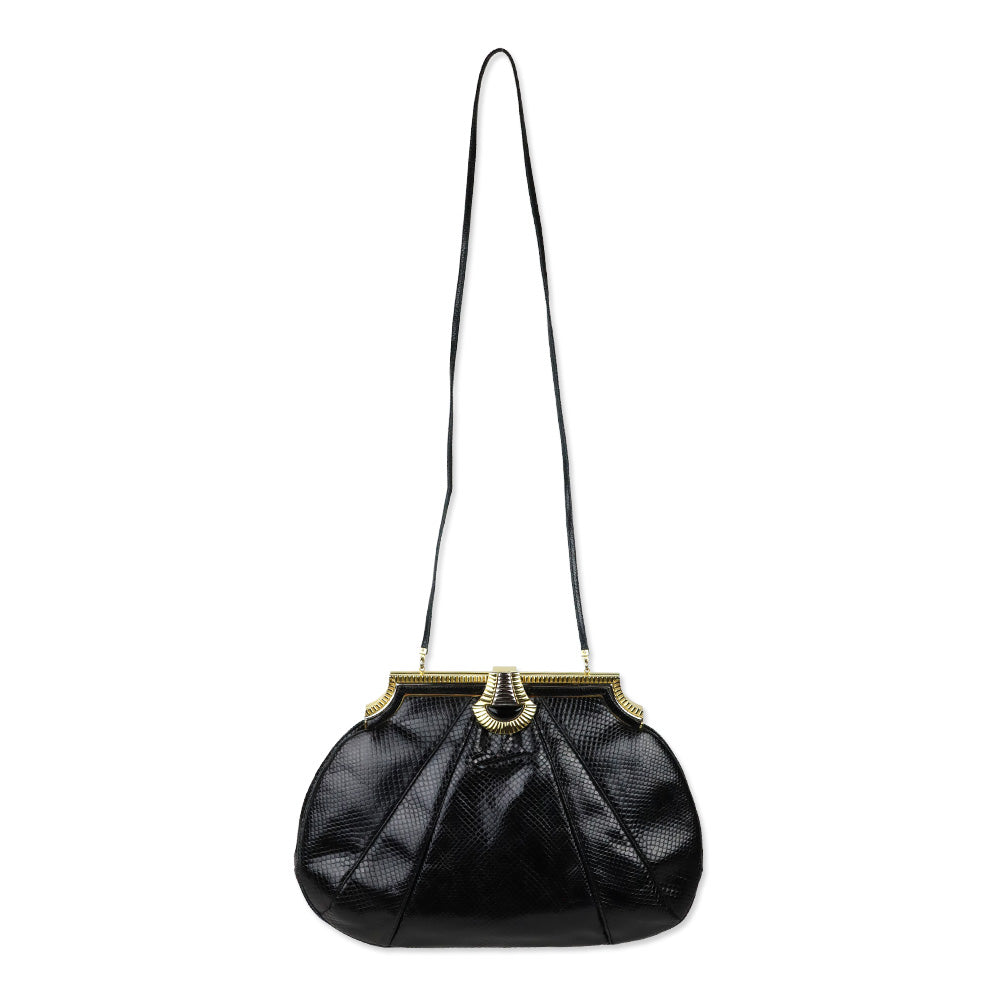 Judith Leiber Black Snakeskin Large Frame Clutch