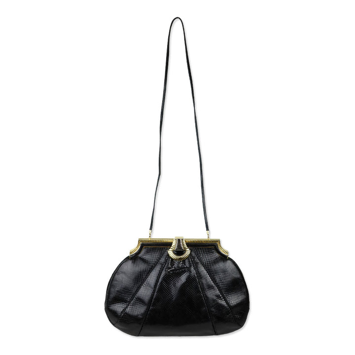 Judith Leiber Black Snakeskin Large Frame Clutch