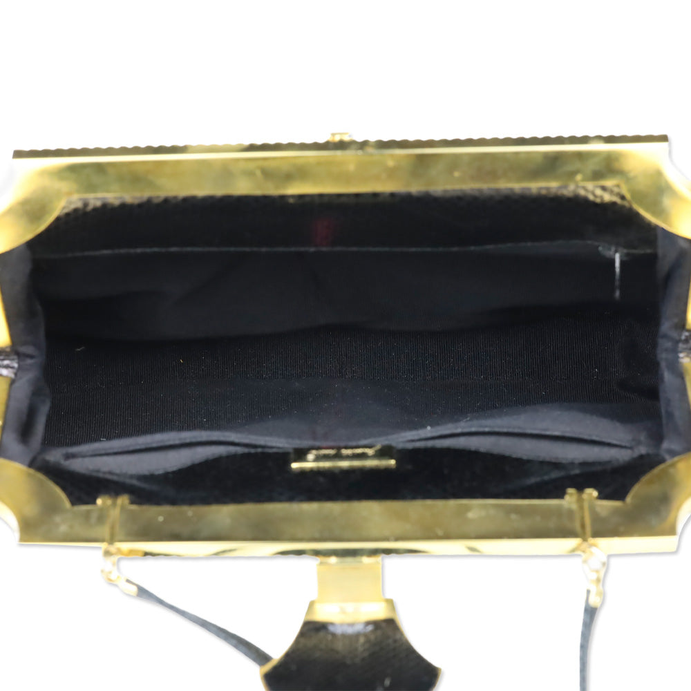 Judith Leiber Black Snakeskin Large Frame Clutch