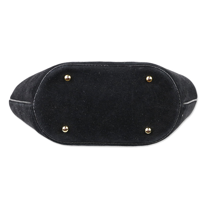Judith Leiber Black Suede Push Lock Frame Shoulder Bag