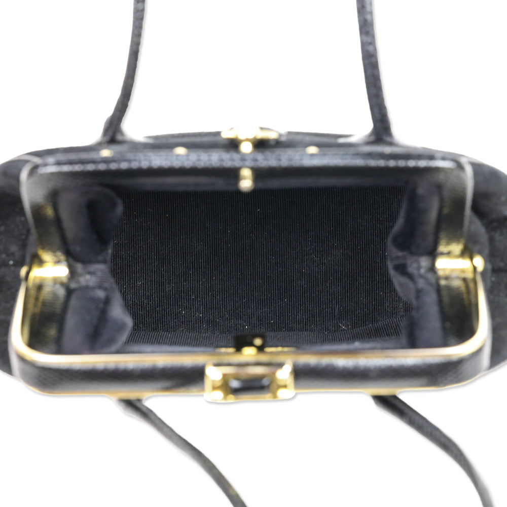 Judith Leiber Black Suede Push Lock Frame Shoulder Bag