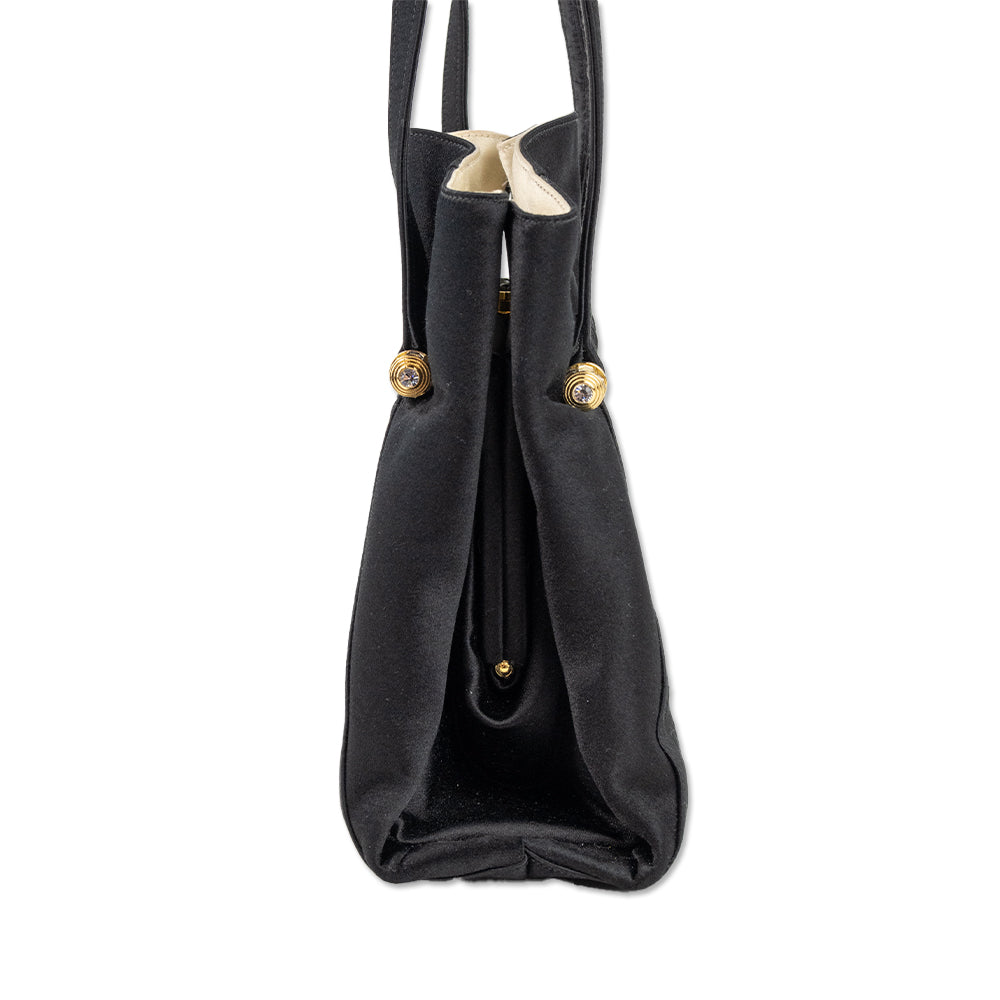 Judith Leiber Black Satin Top Handle