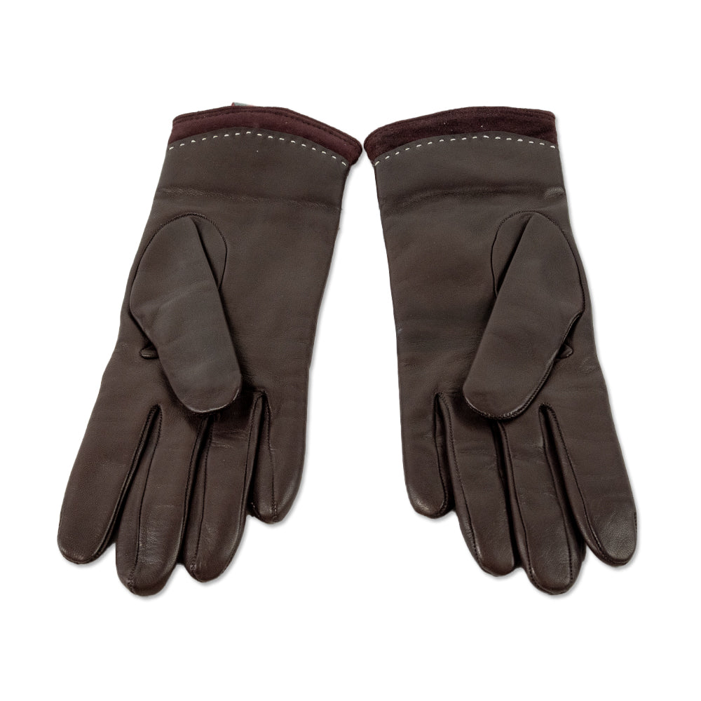 Judith Leiber Brown Leather Suede Trim Gloves