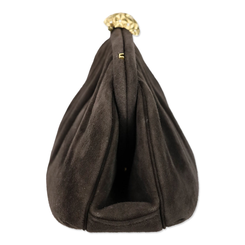 Judith Leiber Brown Suede Medium Clutch with Chain Strap