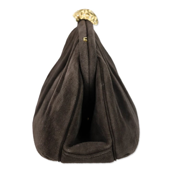 Judith Leiber Brown Suede Medium Clutch with Chain Strap