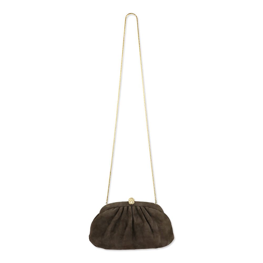 Judith Leiber Brown Suede Medium Clutch with Chain Strap