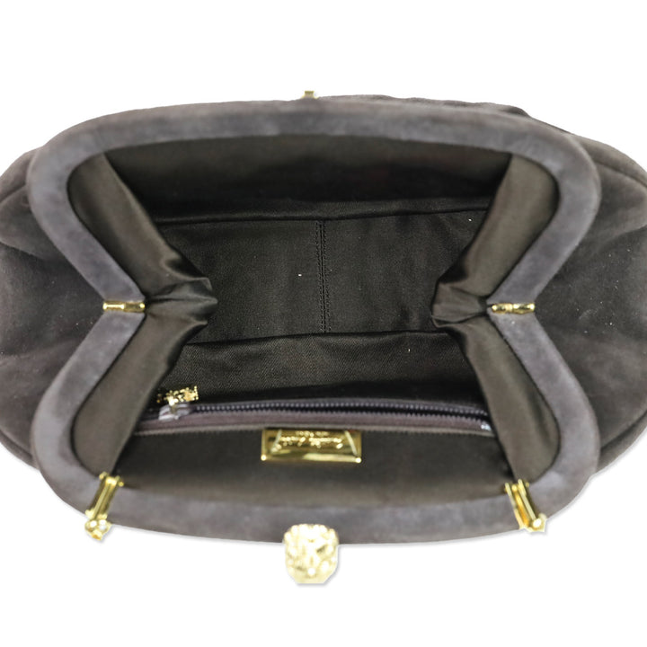 Judith Leiber Brown Suede Medium Clutch with Chain Strap