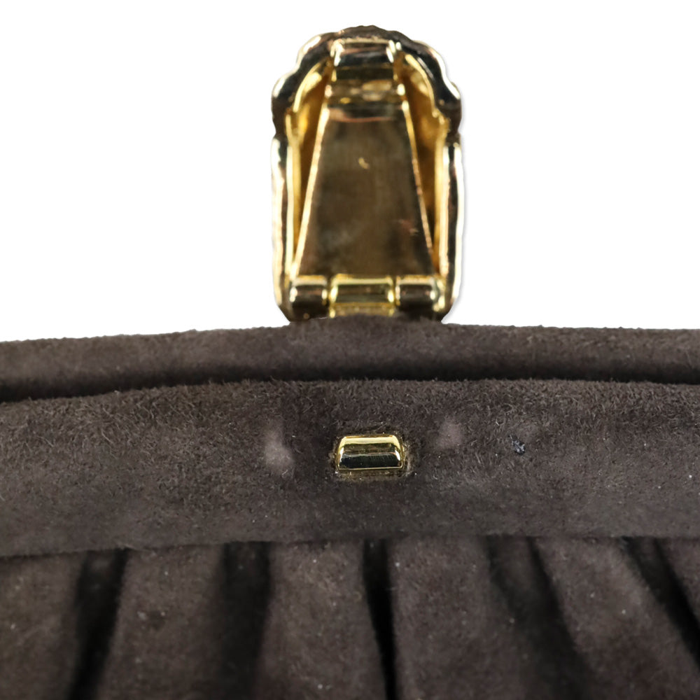 Judith Leiber Brown Suede Medium Clutch with Chain Strap