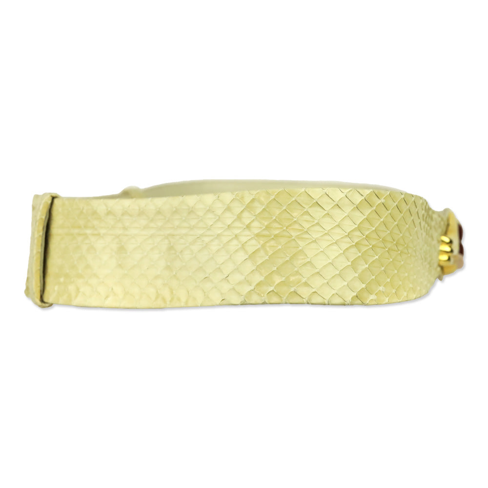 Judith Leiber Cream Lizard Belt with Gold Stone Accented Hook Buckle