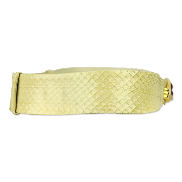 Judith Leiber Cream Lizard Belt with Gold Stone Accented Hook Buckle