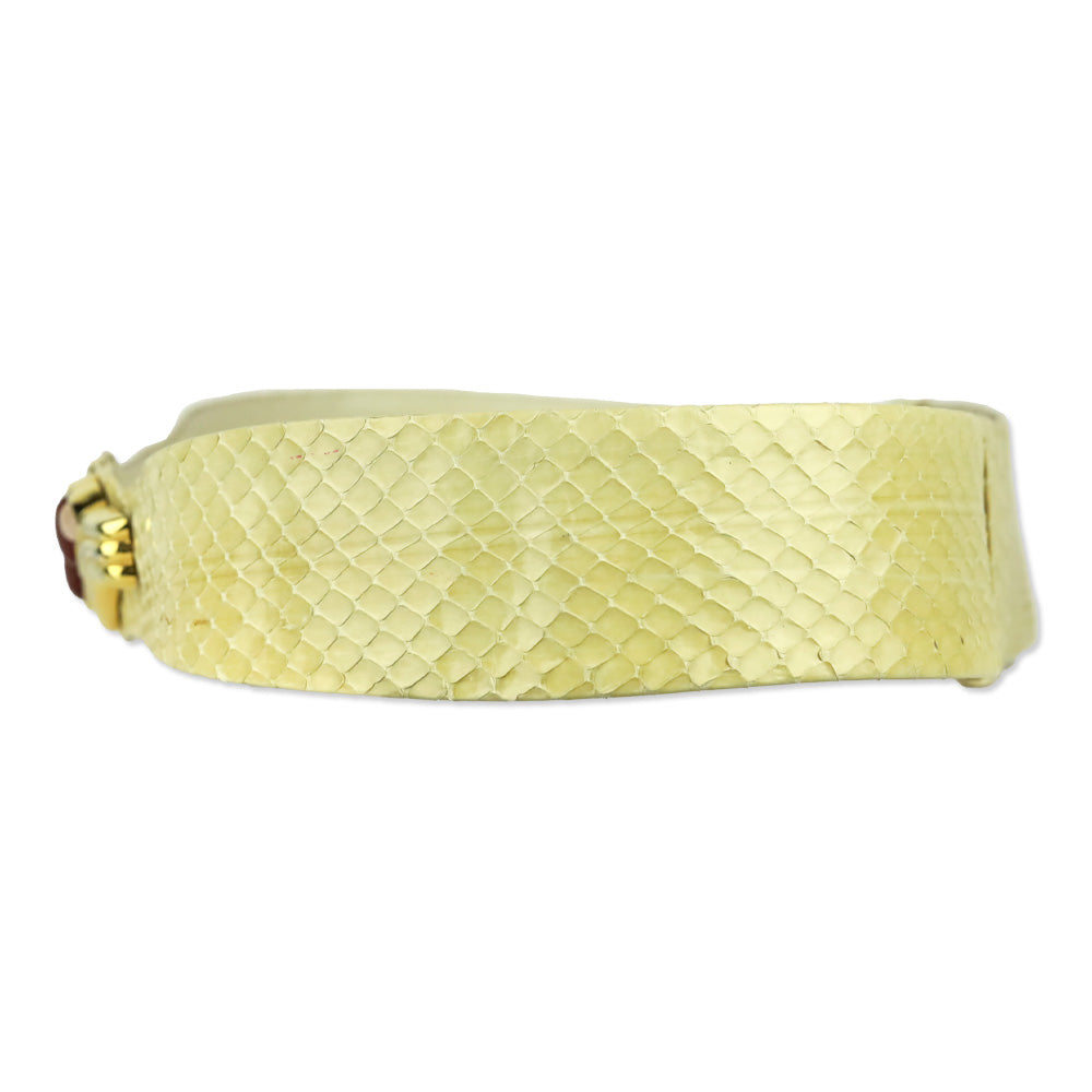 Judith Leiber Cream Lizard Belt with Gold Stone Accented Hook Buckle