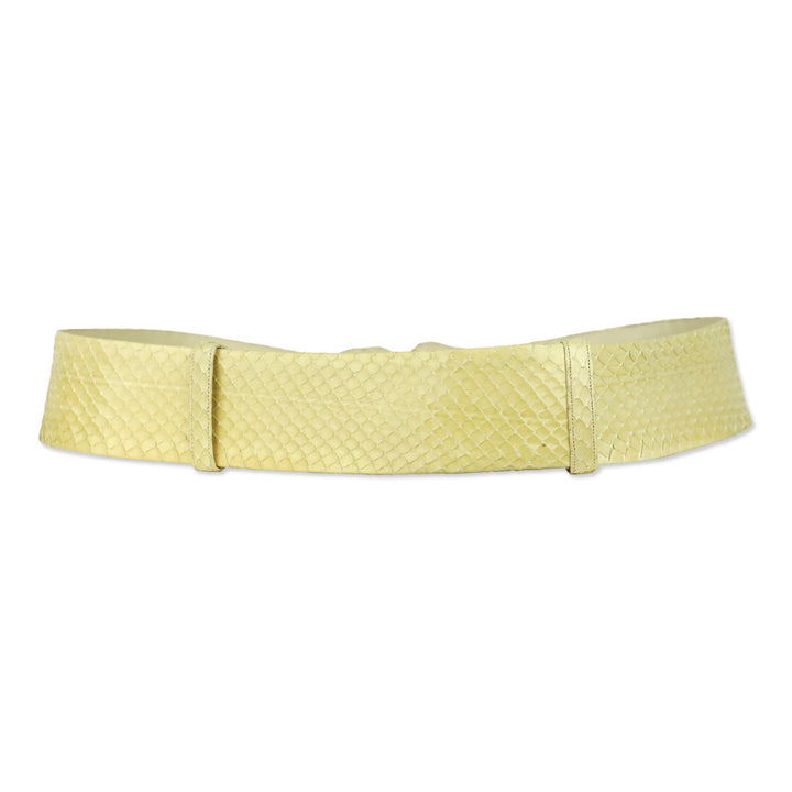 Judith Leiber Cream Lizard Belt with Gold Stone Accented Hook Buckle