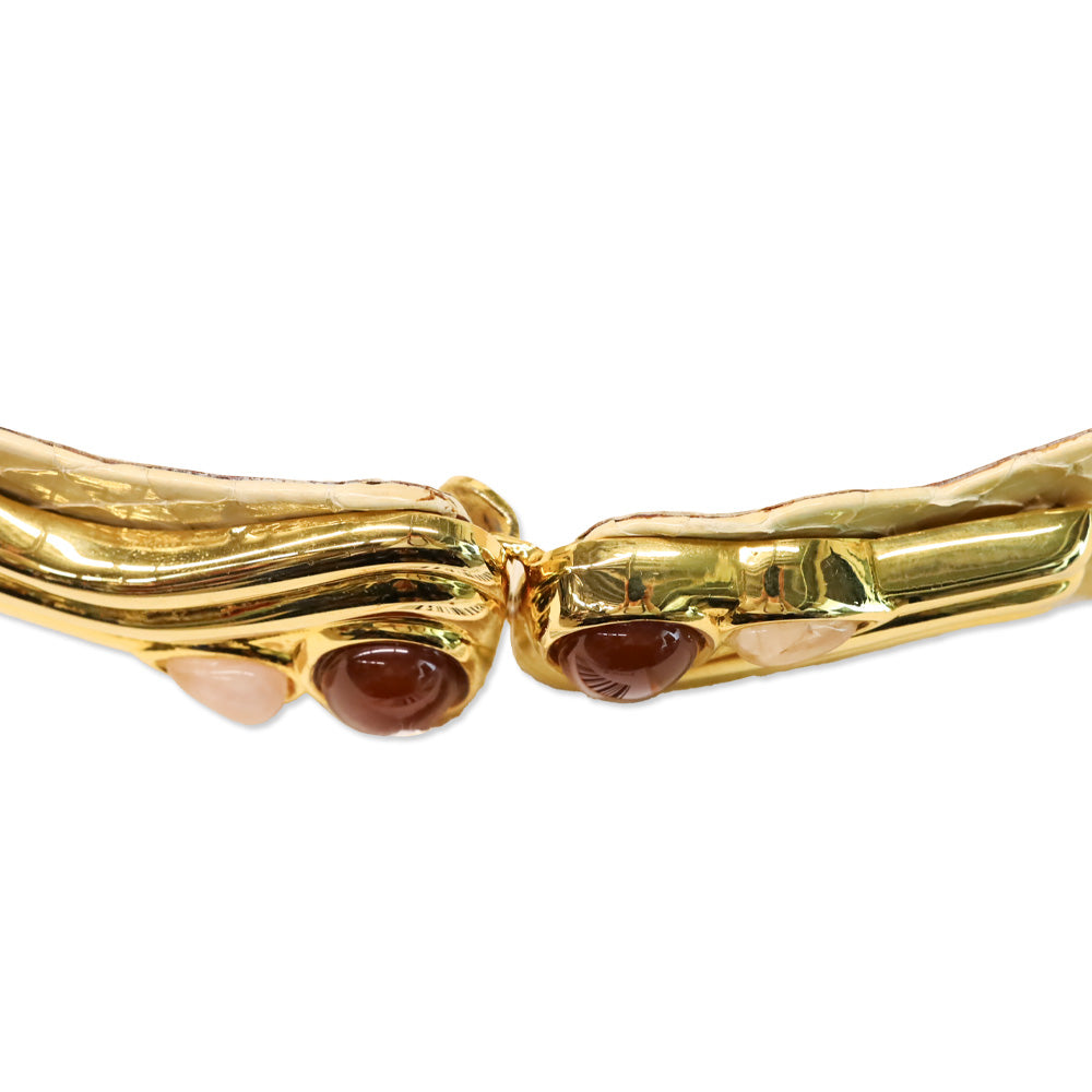 Judith Leiber Cream Lizard Belt with Gold Stone Accented Hook Buckle